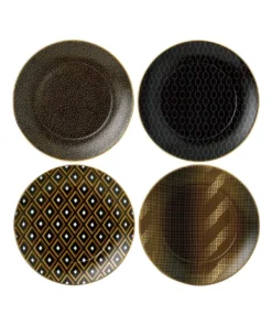 Budget 🧨 Wedgwood Arris Set of 4 20cm Plate Black/Gold 👍