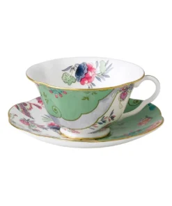 New ⌛ Wedgwood Butterfly Bloom Teacup & Saucer Set Green ✨