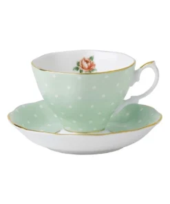 Promo 🛒 Royal Albert Polka Rose Teacup & Saucer Green ✨