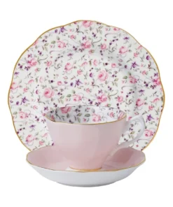 Wholesale 🎉 Royal Albert Rose Confetti Teacup Saucer & Plate Pink 🤩
