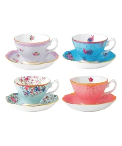 Promo ✔️ Royal Albert Candy Set of 4 Teacups & Saucers ⌛