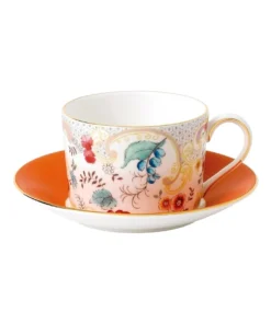 Best Sale 🛒 Wedgwood Wonderlust Rococo Flowers Teacup Saucer White/Orange ✨