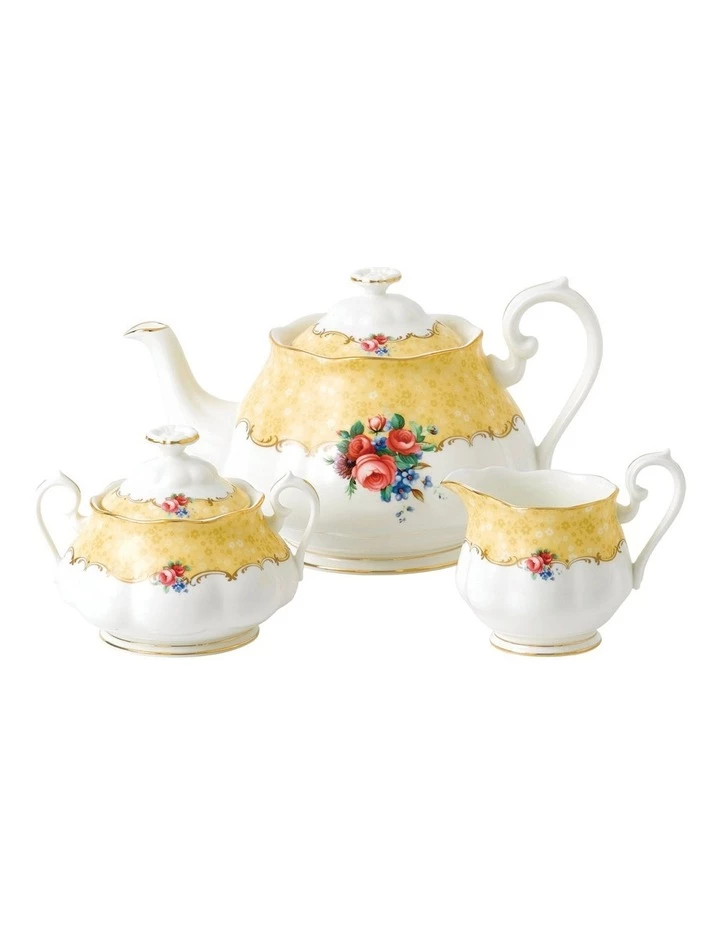 Best Sale π Royal Albert 100 Years 1990 Teapot Cream & Sugar Set White/ Yellow π 4 Best Sale π Royal Albert 100 Years 1990 Teapot Cream & Sugar Set White/ Yellow π - Image 4
