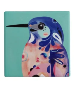 Discount 🎁 Maxwell & Williams Pete Cromer Ceramic 9.5cm Azure Kingfisher Square Tile Coaster Teal 👍