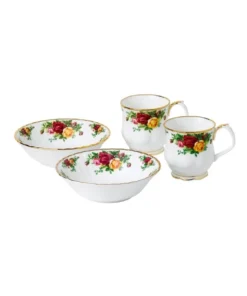 Hot Sale ✨ Royal Albert Old Country Roses Mug & Bowl Set of 4 White ⌛