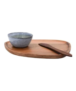 Discount 😀 Vue Acacia Plate, Dip Bowls & Knife Set Natural 🎁
