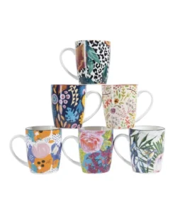Coupon 🥰 Cooper & Co Set of 6 Floral Ceramic Coffee Mugs ✔️