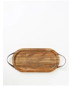 Outlet ✔️ Australian House & Garden Gum Leaf Acacia Serving Tray with Leather Handles 🌟
