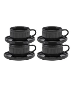 Budget 🎉 Salt&Pepper BRAE Tea Cup and Saucer Set - Set of 4 👏