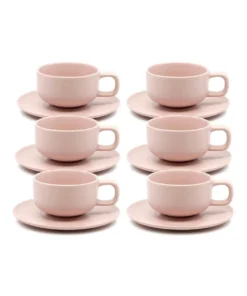 Deals 🛒 Salt&Pepper Hue Tea Cup and Saucer Set 200ml/15.5cm - Pink - Set of 6 ✨