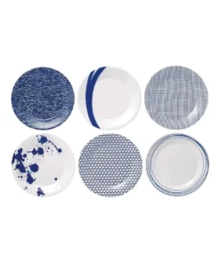 Discount โญ Royal Doulton Pacific 23.5cm Set of 6 Mixed Plates White/Blue ๐
