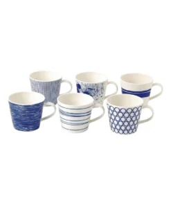 Outlet 🛒 Royal Doulton Pacific 400ml Set of 6 Mixed Mugs Multicolour Blues ❤️