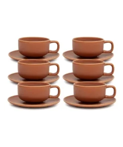 Outlet ⌛ Salt&Pepper Hue Tea Cup & Saucer - 200ml - Rust - Set of 6 ❤️
