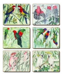 Cheapest ⭐ Cinnamon Australian Parrots Set of 6 Coasters 💯