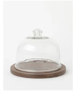 Brand new 𧨠Heritage Walnut Look Small Glass Dome Wood Board 25cm x 19cm β¨
