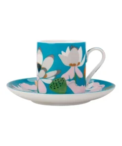 Flash Sale ✨ Maxwell & Williams Royal Botanic Gardens Lotus Demi Cup & Saucer 100ML Aqua Gift Boxed 😍