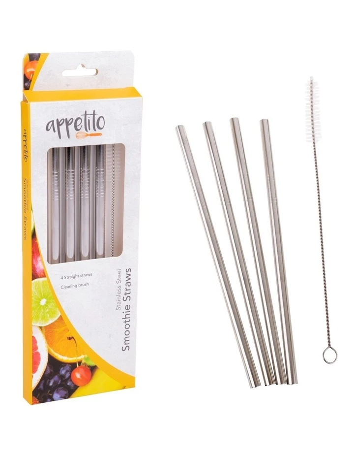 Hot Sale 🤩 Appetito Stainless Steel Straight Smoothie Straws Set 4 With Brush 😀 2 Hot Sale 🤩 Appetito Stainless Steel Straight Smoothie Straws Set 4 With Brush 😀 - Image 2