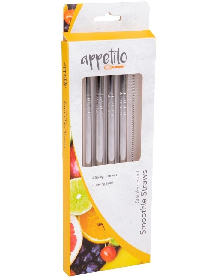 Hot Sale 🤩 Appetito Stainless Steel Straight Smoothie Straws Set 4 With Brush 😀 3 Hot Sale 🤩 Appetito Stainless Steel Straight Smoothie Straws Set 4 With Brush 😀 - Image 3