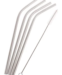 Flash Sale 🔥 Appetito Stainless Steel Bent Drinking Straws Set 4 with Brush ❤️