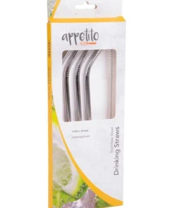 Flash Sale 🔥 Appetito Stainless Steel Bent Drinking Straws Set 4 with Brush ❤️ -Dining Sales Store 851823550 3 720x928