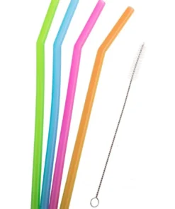 Coupon ❤️ Appetito Silicone Bent Drinking Straws Set Of 4 With Brush ✔️