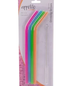 Coupon ❤️ Appetito Silicone Bent Drinking Straws Set Of 4 With Brush ✔️ -Dining Sales Store 851824360 3 720x928