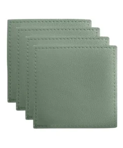 New ❤️ Maxwell & Williams Table Accents Leather Look Cowhide Coaster Set Of 4 In Sage 🛒