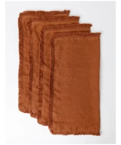 Brand new ๐คฉ Australian House & Garden Fringed Linen Set of 4 Napkin Earth ๐